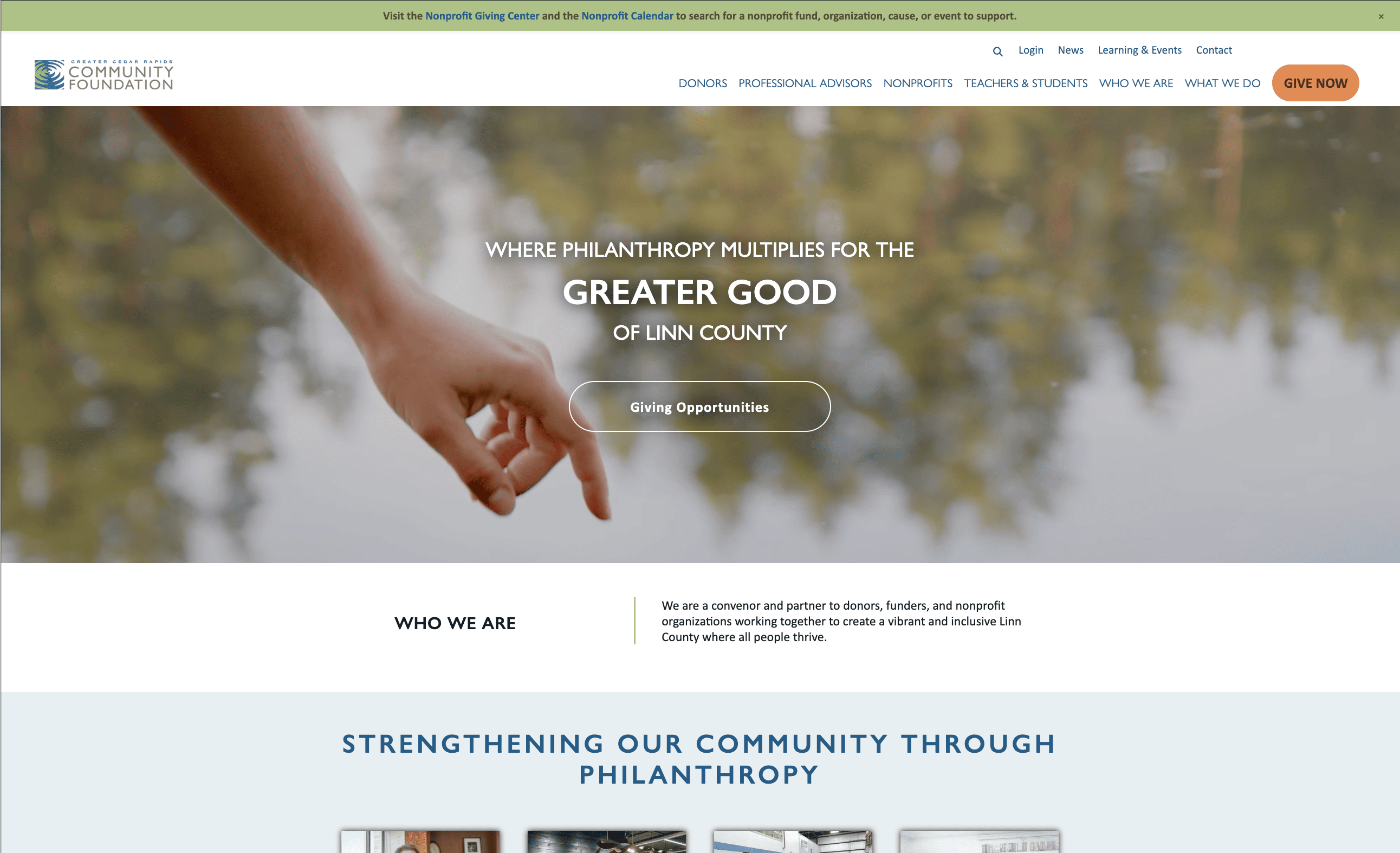 A screenshot of the Community Foundation website's homepage.
