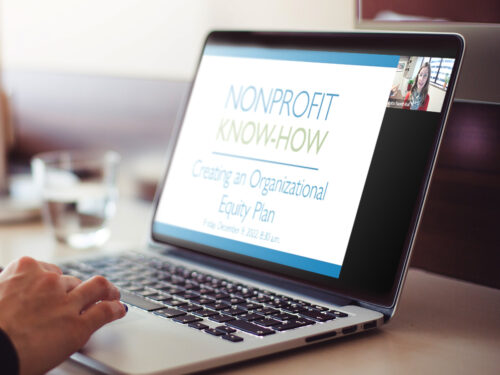 Photo of a laptop logged into a Zoom meeting for the Nonprofit Know-How.