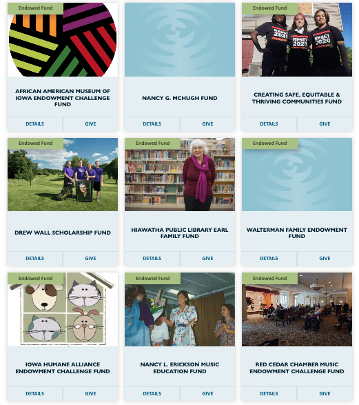 Screenshot of the Nonprofit Giving Center webpage.